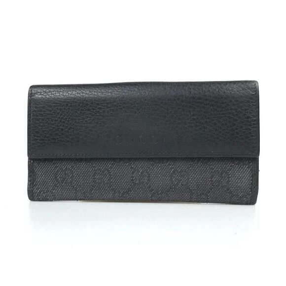 GUCCI WALLET BI FOLD 143389 0959 GG CANVAS Black Leather Authentic - Picture 2 of 11